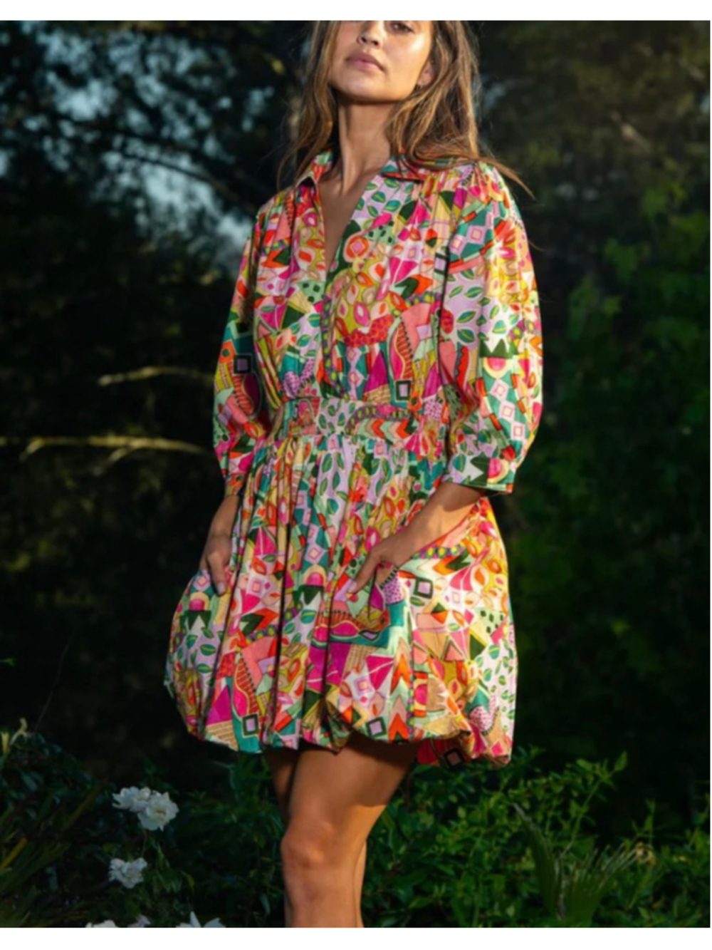 NWT Tolani Davina Dress Colorful Starburst Print Bubble Dress Size XS